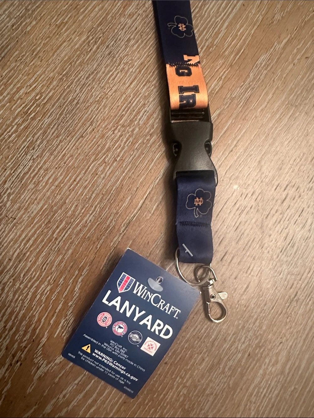 Official Notre Dame Football Navy and Gold Lanyard Key & Card Holder